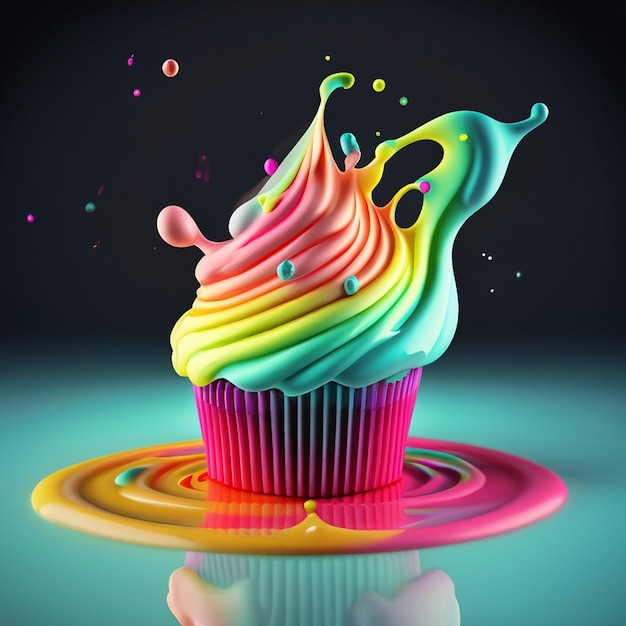 3D-рендеринг многоцветного мягкого чашечного торта с плавлением воды