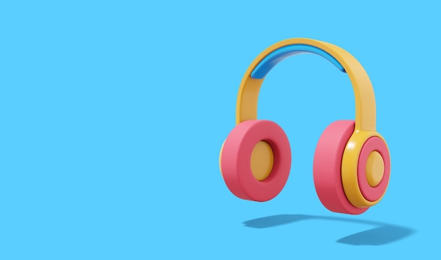 3d rendering Multicolored headphones on blue background with space for text