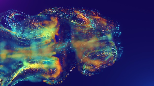 空間内の粒子の色とりどりの鮮やかな抽象的な雲の 3 D レンダリング