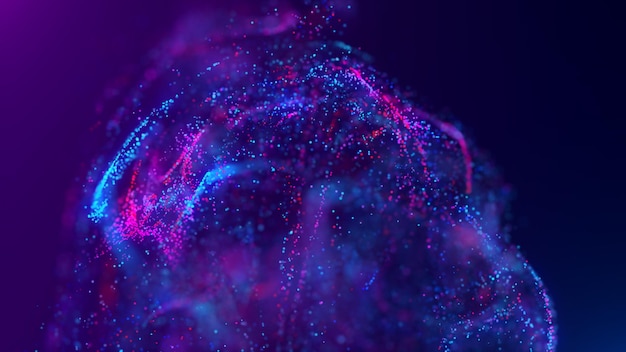 3D rendering of a multicolored vibrant abstract cloud of particles in space