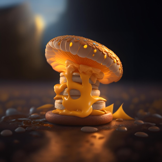 3d rendering of mushrooms with cheese melting