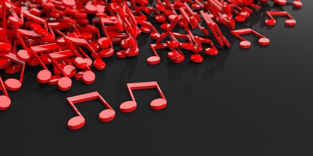 Photo 3d rendering music notes on black background