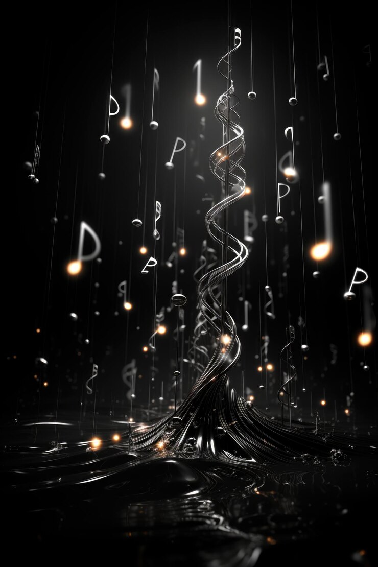 黒い背景の音楽音符を 3D レンダリングする