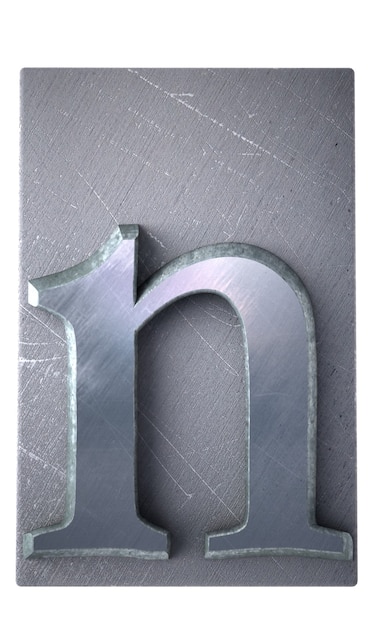 3D rendering an n letter in metallic typescript print