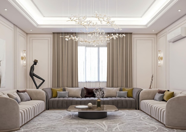 3d rendering neoclassic sitting room interior design