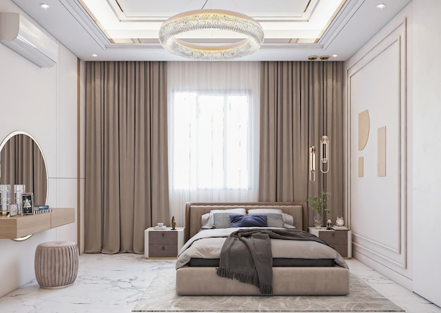 3d rendering neoclassical bedroom interior