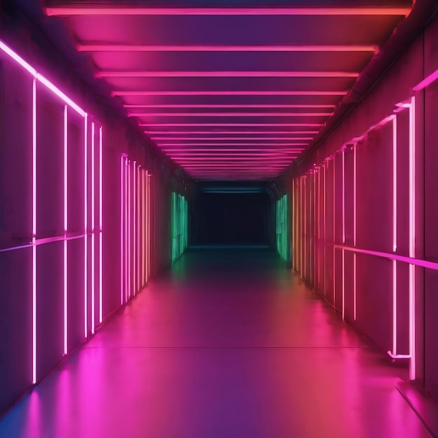 3d rendering neon abstracte lege corridor tunnel achtergrond