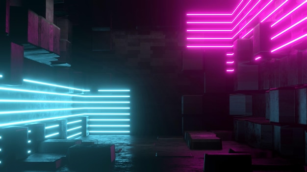 3D-rendering neon abstracte lege gang tunnel achtergrond