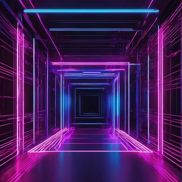 3d rendering neon light abstract ultraviolet background dynamic glowing lines blue pink laser rays f