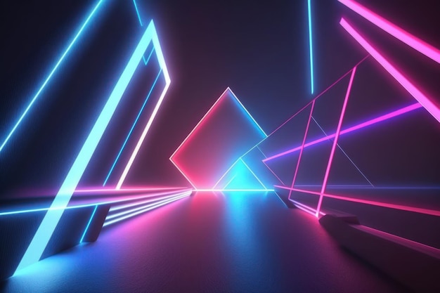 3d рендеринг неоновый свет абстрактный ультрафиолетовый фон динамические светящиеся линии синие розовые лазерные лучи модный сценический фон