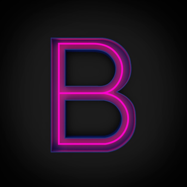 3d rendering, neon red capital letter B lighted up, inside blue letter.