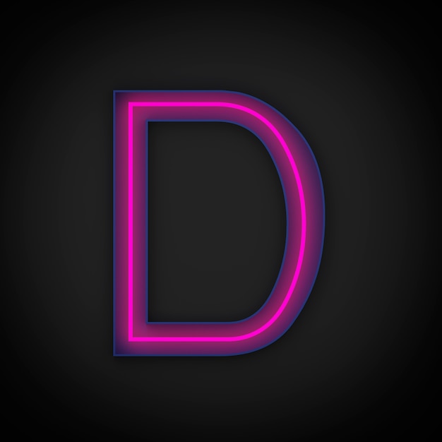 3d rendering, neon red capital letter D lighted up, inside blue letter.