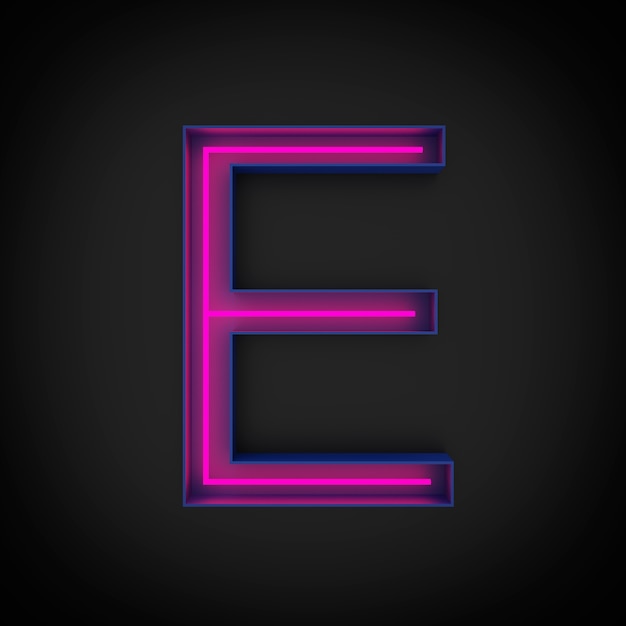 3d rendering, neon red capital letter E lighted up, inside blue letter.