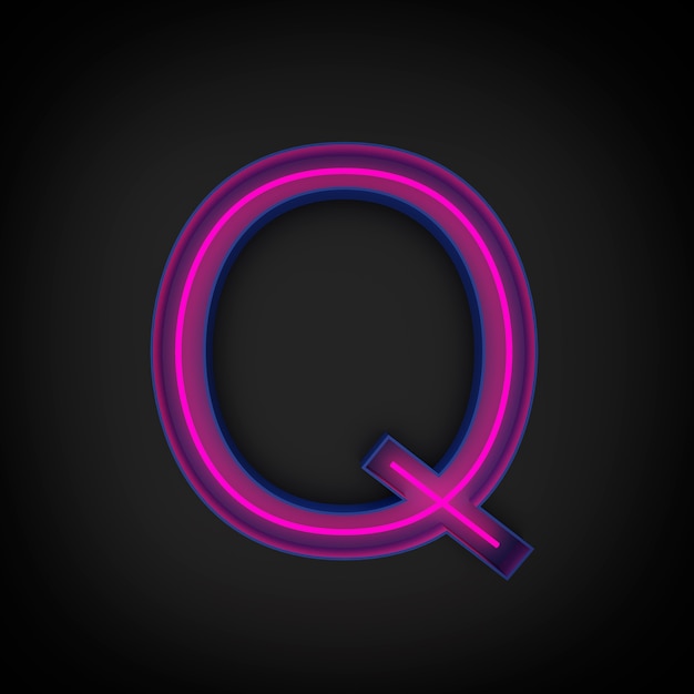 3d rendering, neon red capital letter q lighted up, inside blue letter.