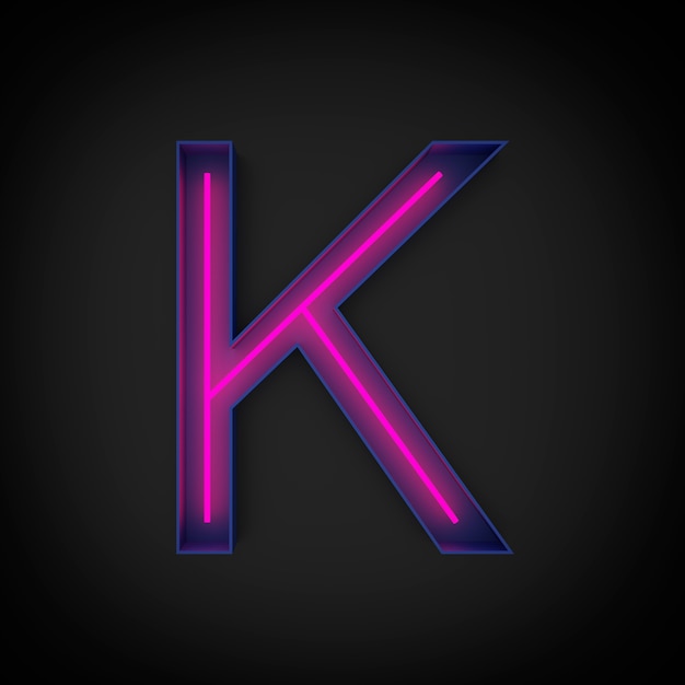 3D-rendering, neon rode hoofdletter K verlicht, in blauwe letter.