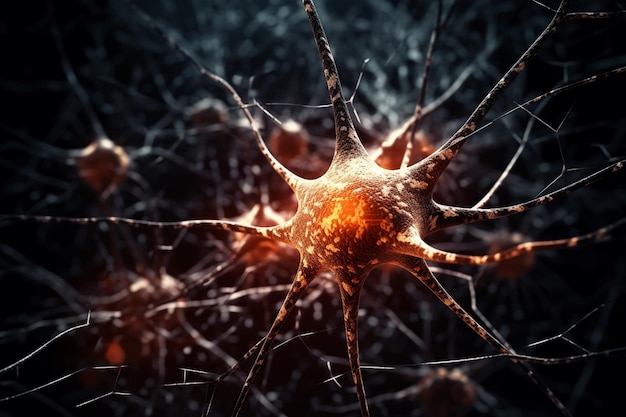 뇌 신경계의 뉴런이 있는 뉴런 세포의 3d 렌더링