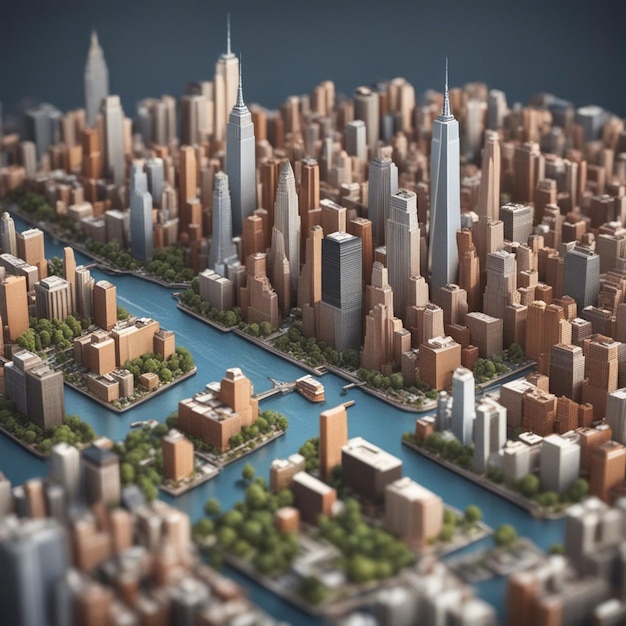 뉴욕시의 3D 렌더링 이소메트릭 미니어처 벽지