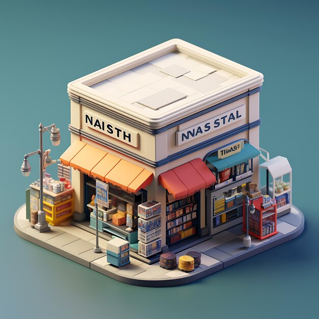 Photo 3d rendering of newsstand city isometric miniature