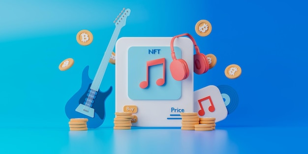 3D-rendering NFT of niet-verwisselbare token voor muziek