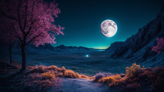 3D Rendering of a Night Landscape on the Moon