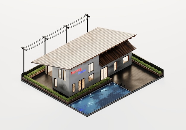 3D Rendering Nurse House Isometric View Exterior Background