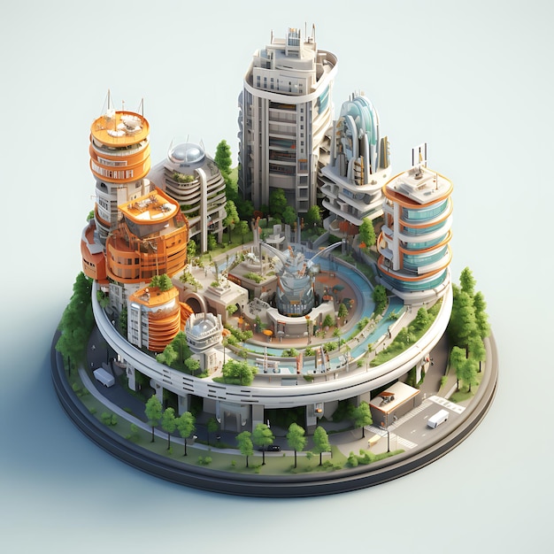 3d rendering of observatory city isometric miniature