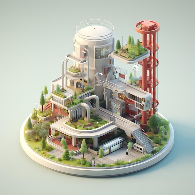 3d rendering of observatory city isometric miniature