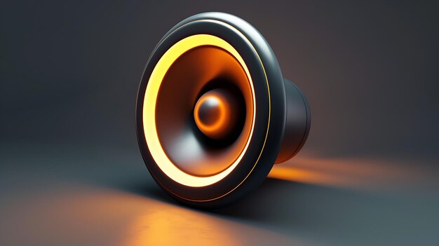 写真 3d rendering of a black speaker with orange light the speaker is on a dark background and is angled to the side