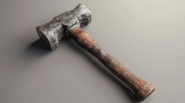 Фото 3d-рендеринг кузнечного молота молоток имеет длинную деревянную ручку и тяжелую металлическую голову