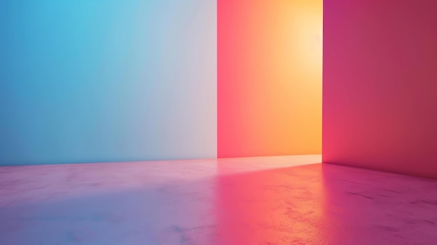 Фото 3d-рендеринг яркой и красочной комнаты с тремя стенами разных цветов