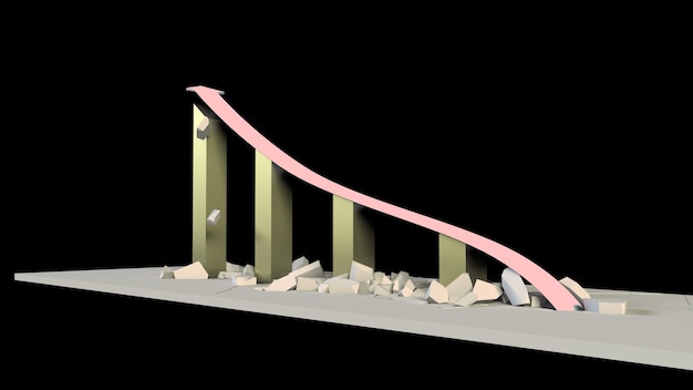 사진 위쪽 화살표와 장벽을 무너뜨리는 비즈니스 성장 그래프의 3d 렌더링