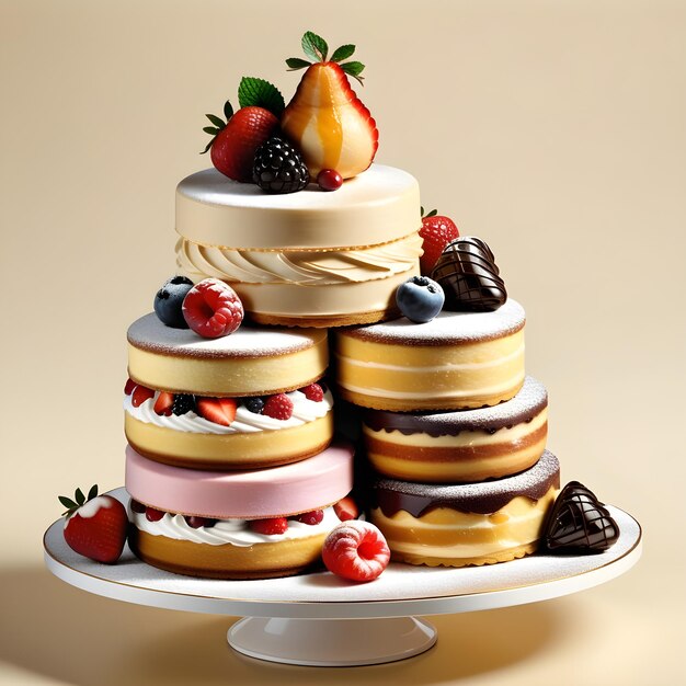 Фото 3d-рендеринг торта с множеством различных фруктов и ягод
