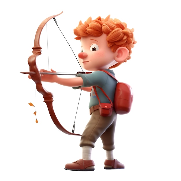 写真 弓と矢を持つかわいい男の子の 3 d レンダリング