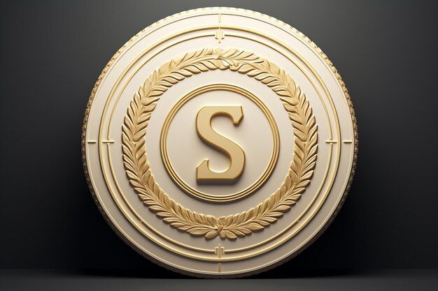 Фото 3d rendering of a gold medal with the letter s in it