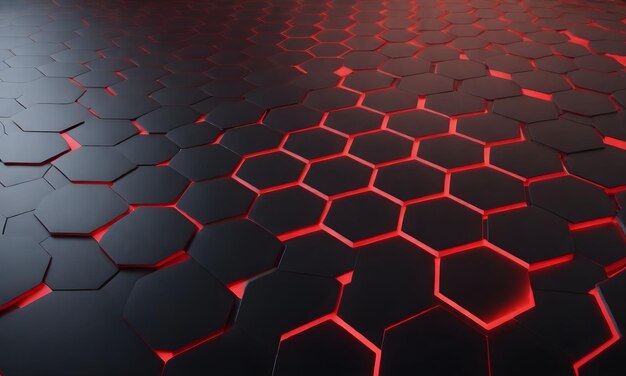 Фото 3d-рендеринг шестиугольной текстуры фона с красными огнями
