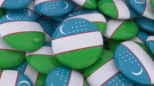 Фото 3d-рендеринг множества значков с узбекским флагом крупным планом