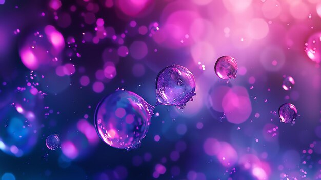 Фото 3d-рендеринг розового и синего абстрактного фона с пузырьками пузырьки разного размера расположены в случайной последовательности
