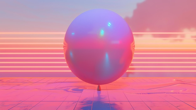 写真 ピンクとブルーの背景のピンクの表面にピンクと青の球の3dレンダリング球はわずかに反射性があり表面は光沢があります