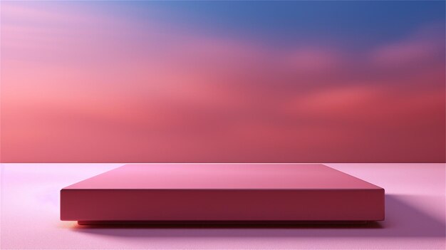 사진 보라색 배경에 분홍색 포디움의 3d 렌더링 제품 프레젠테이션 플랫폼