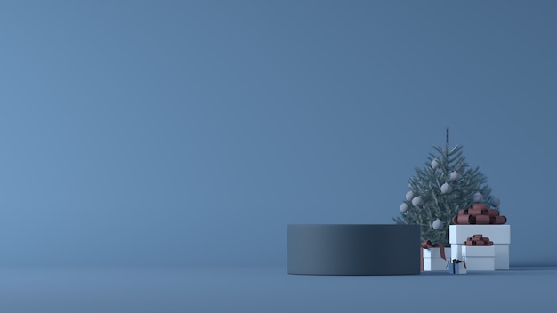 写真 クリスマスの装飾が施された表彰台の3dレンダリング