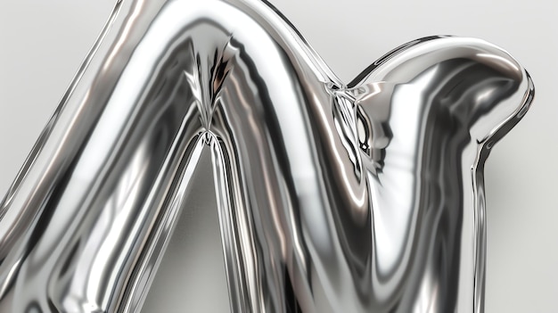 Фото 3d-рендеринг серебряного металлического шарика в форме буквы m