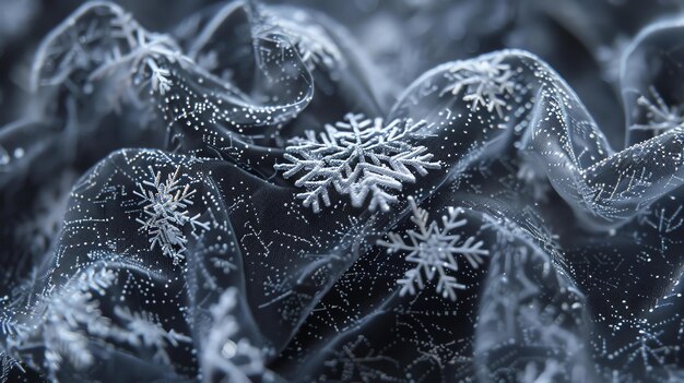 Фото 3d-рендеринг снежинки на темно-синем фоне снежинка состоит из крошечных частиц и имеет тонкую сложную конструкцию