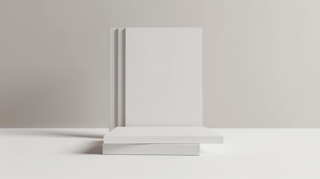 写真 3dレンダリング 白い本の積み重ね中性的な背景を背景に本は柔らかい光で照らされています