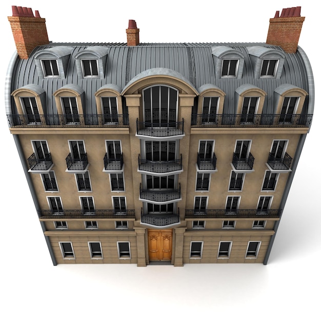 写真 典型的なパリの建物の3dレンダリング、空気遠近法