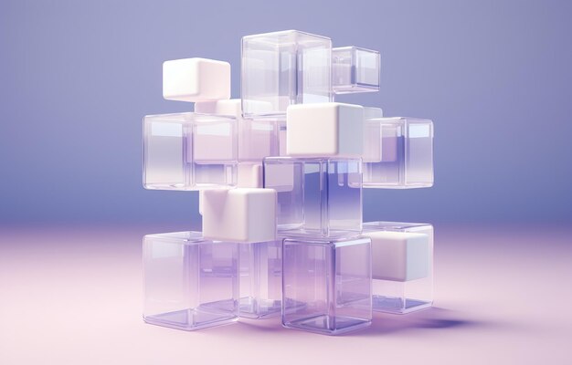 사진 추상적인 큐브의 3d 렌더링, 파스텔 색의 배경, 빈 공간의 큐브