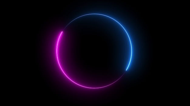 Фото 3d-рендеринг абстрактной яркой неоновой рамки светящаяся неоновая линия в виде круговой дорожки