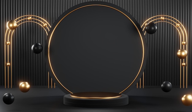 写真 クリーム化粧品の空白の製品背景の 3 d レンダリング モダンな黒の表彰台の背景