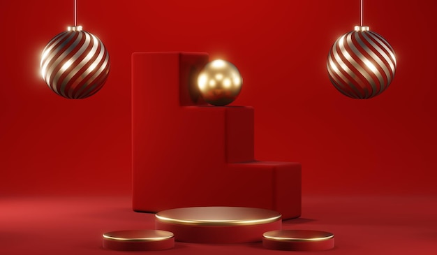 사진 크림 화장품에 대한 빈 제품 배경의 3d 렌더링 현대 빨간색 연단 배경