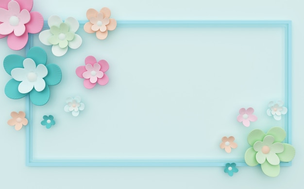 Фото 3d-рендеринг синего абстрактного фона с великолепным цветочным декором