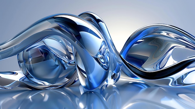 写真 3d レンダリングの青いガラスの形 抽象的なエレガントな背景